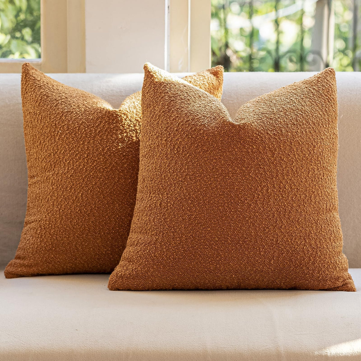 GEEORY Decorative Throw Pillow Covers 18x18 Inch Pack of 2,Textured Boucle Neutral Cushion Cases for Bed Couch Sofa, Accent Mordern Farmhouse & Minimalist Home Decor (Olive Green) GE05-18