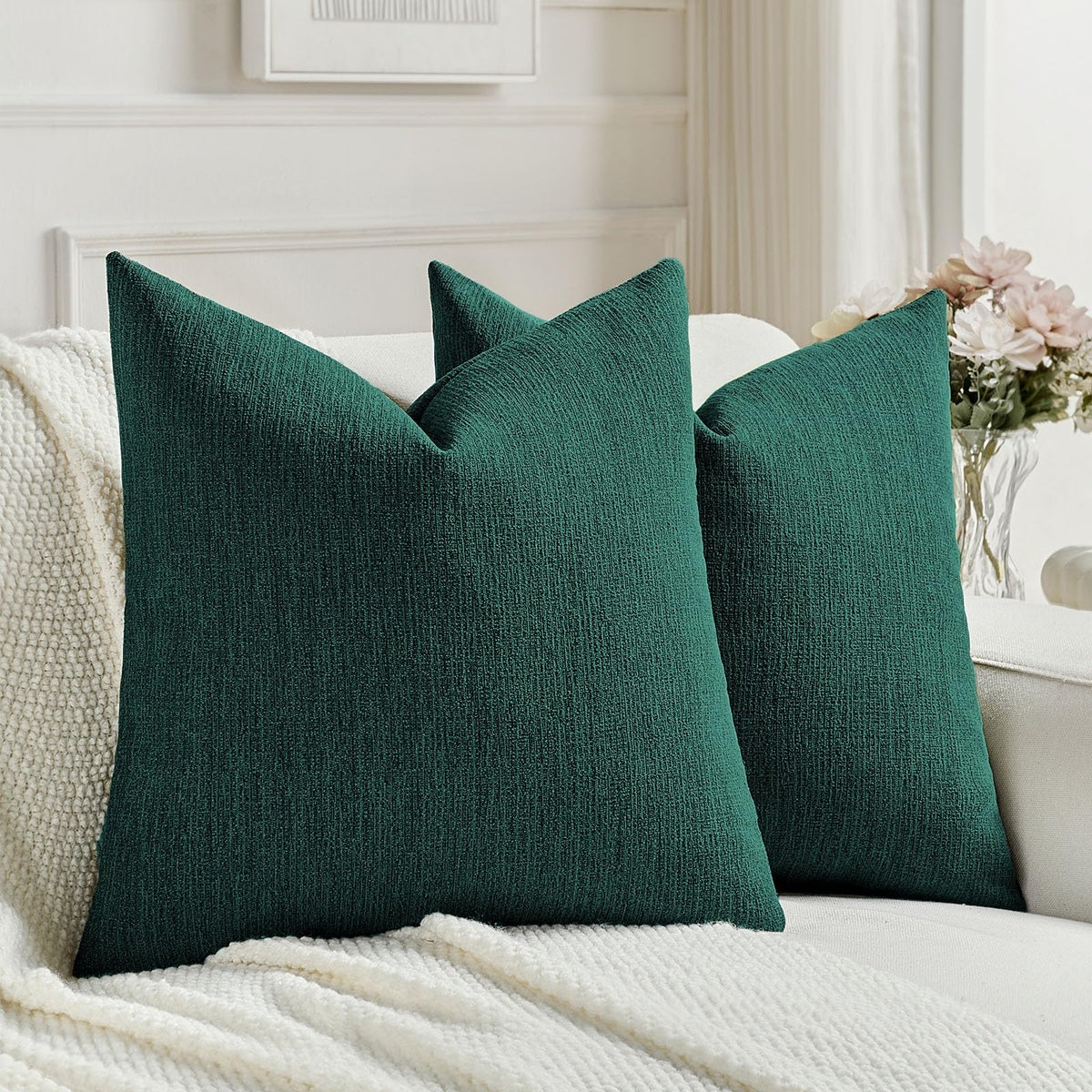 FUTEI Pack of 2 Faux Linen Throw Pillow Covers 18x18 Inch,Light Grey