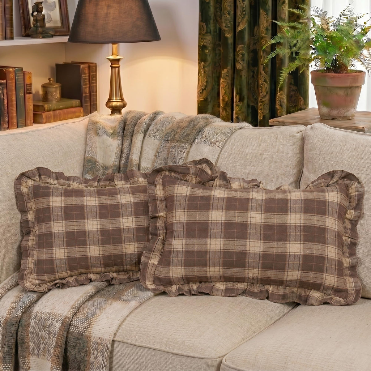 Chocolate Dark Brown Tartan Plaid Fall Cute Throw Pillow Covers 18x18