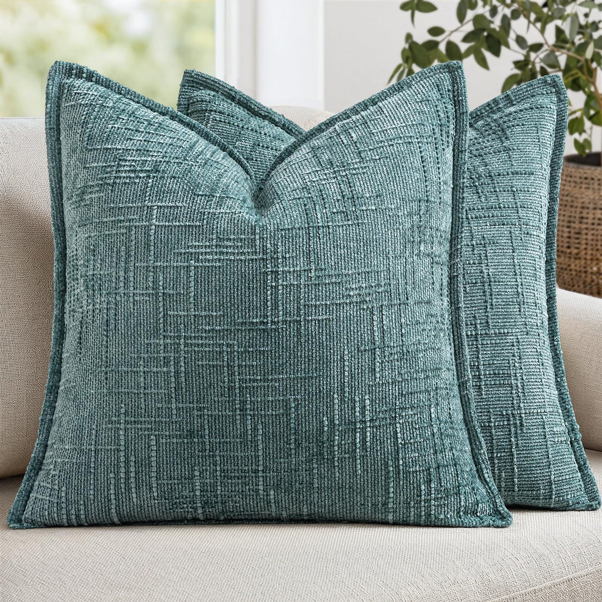 MIULEE Slubby Textured Decorative Throw Pillow Covers Beige 18x18