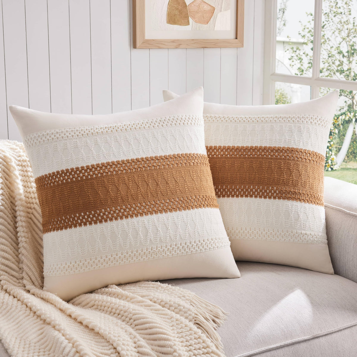 ZeeMart 2 Pack Boho Throw Pillow Covers, Contrast Green 22x22in
