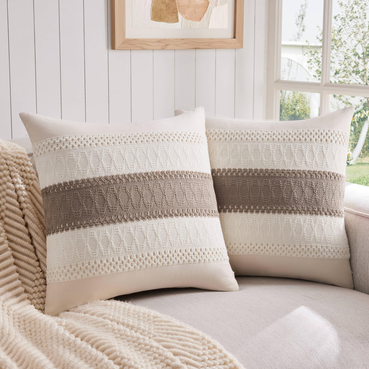 ZeeMart 2 Pack Boho Throw Pillow Covers, Contrast Green 22x22in
