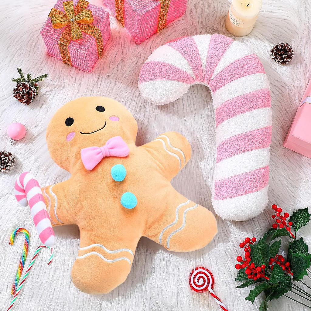 Yalikop 2 Pcs Christmas Gingerbread Cane Plush Pillows, Pastel