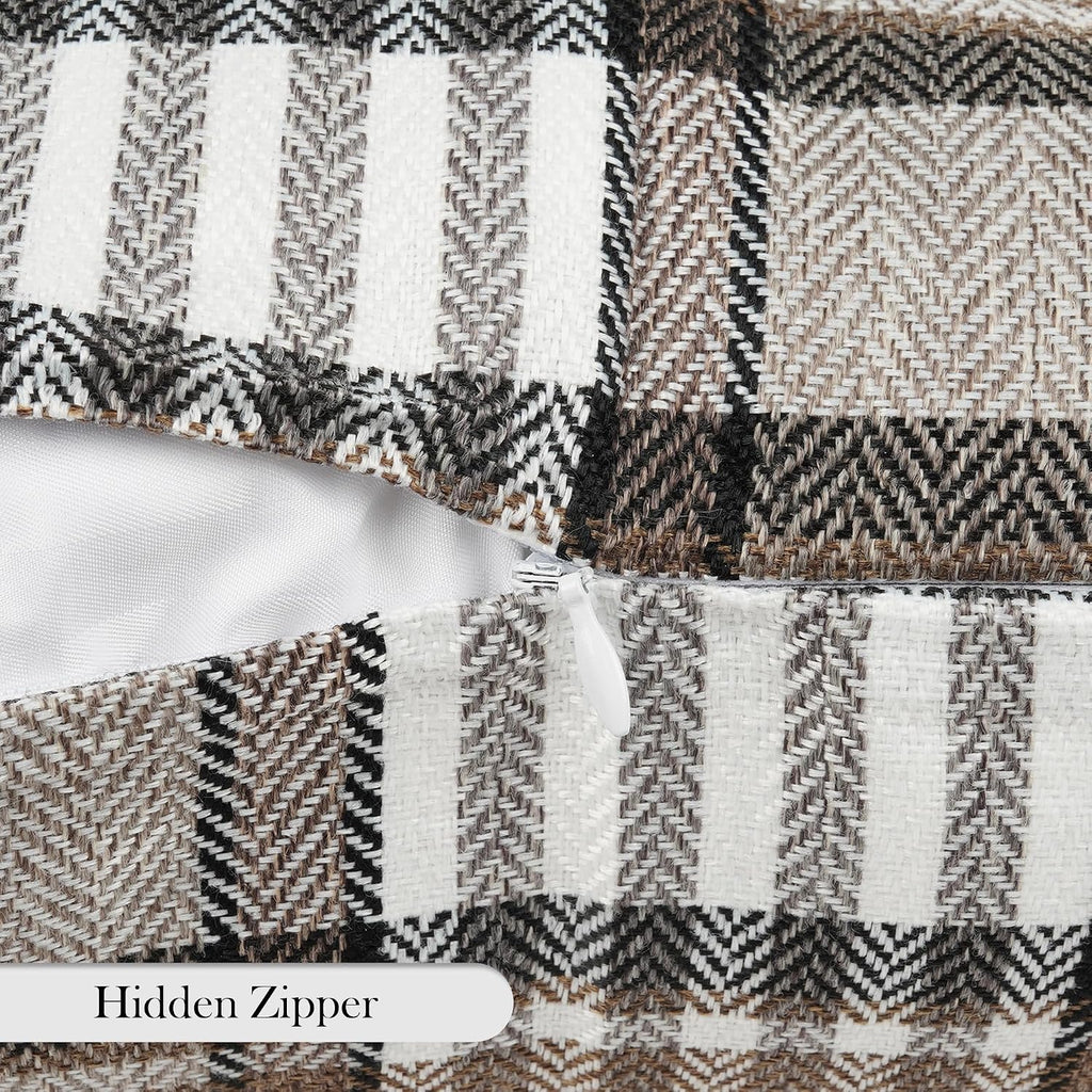Brown Plaid Farmhouse Checkered Throw Pillow Cover 20x20 for Bed Couch Sofa