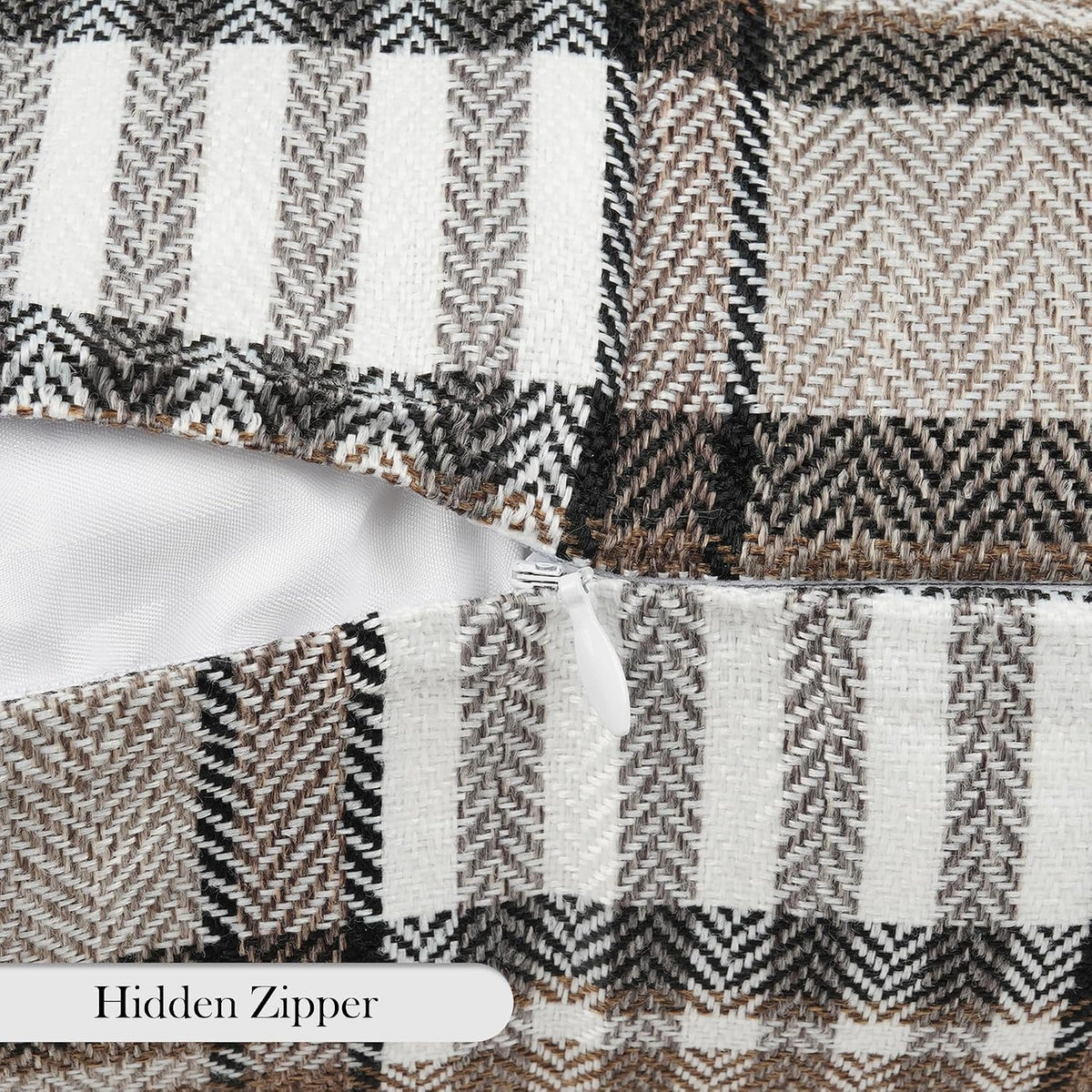 Brown Plaid Farmhouse Checkered Throw Pillow Cover 20x20 for Bed Couch Sofa