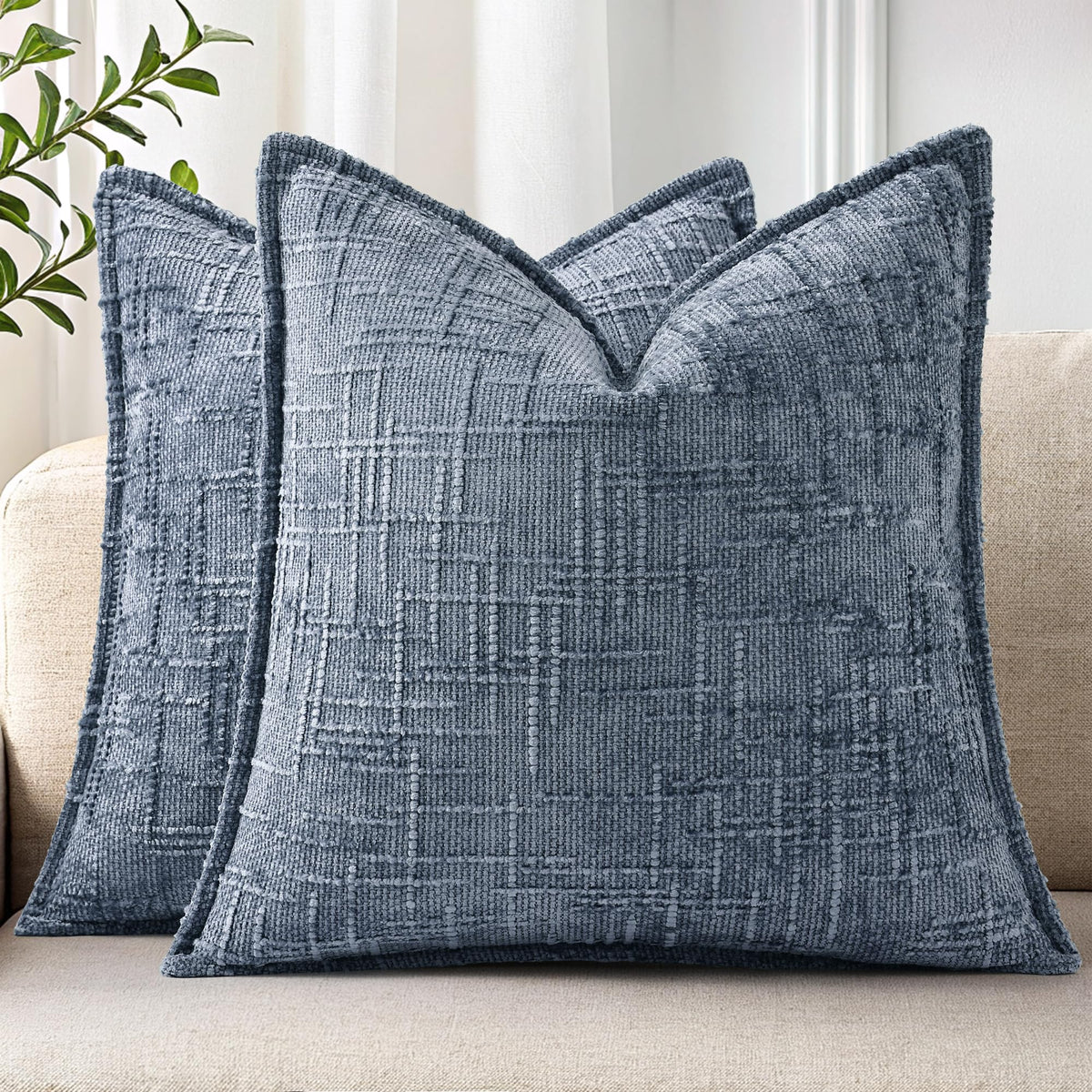 decorUhome Chenille Decorative Throw Pillow Covers 12x20 Set of 2, Navy