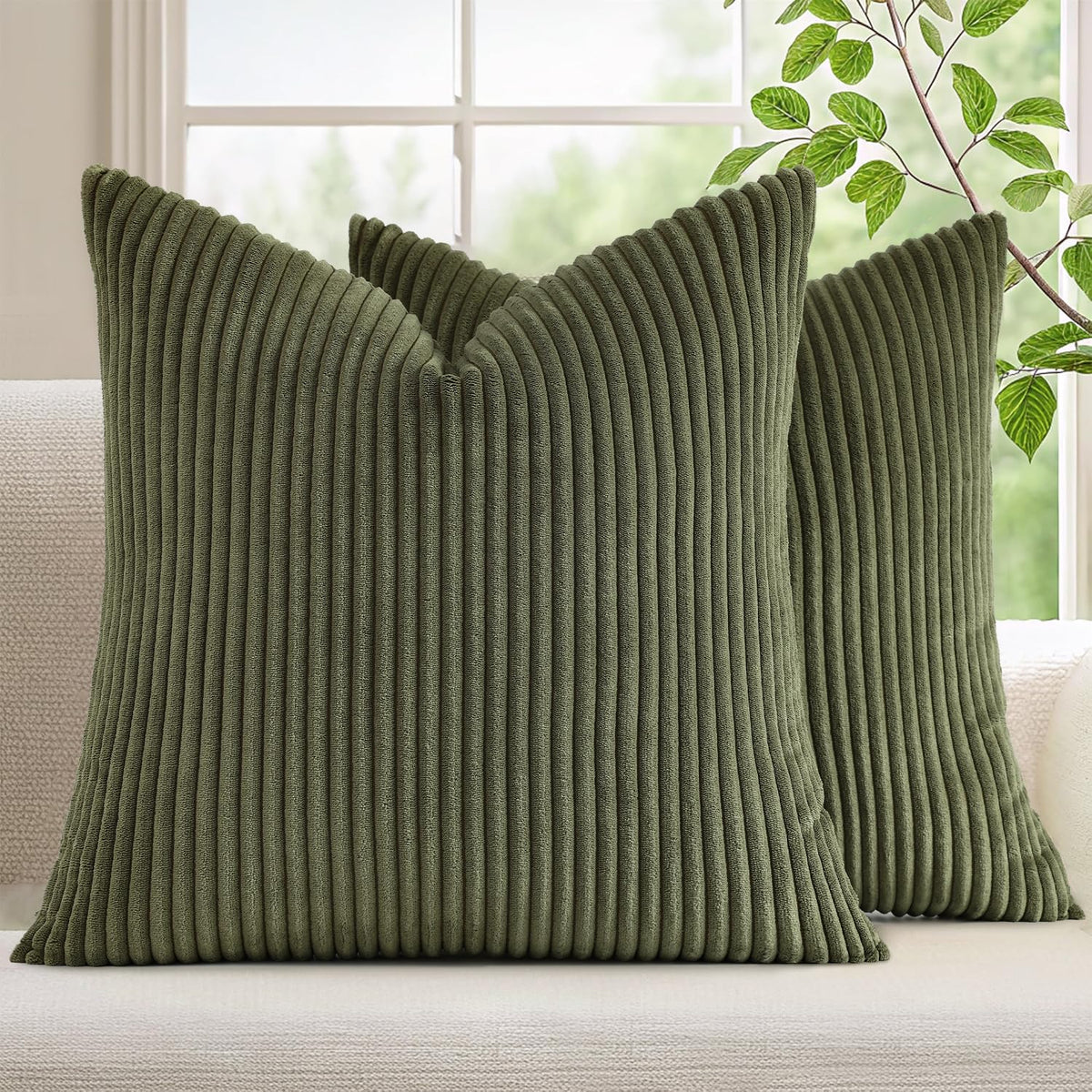 Mecatny Corduroy Fall Throw Pillow Covers 18x18 Set of 2 Cream White