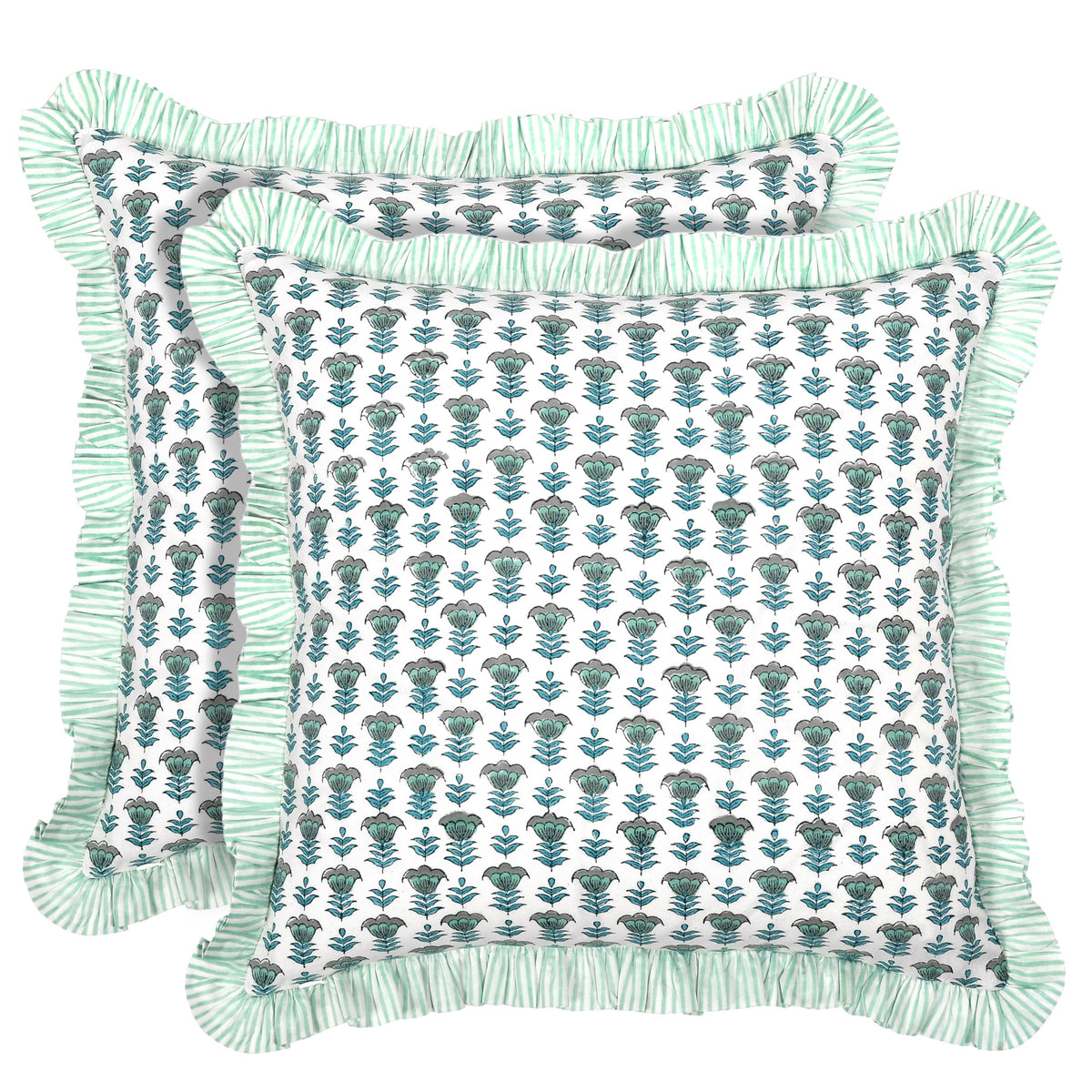 Ridhi Goldenrod Yellow Block Print Ruffle Pillow Covers 18x18 Inch Set of 2
