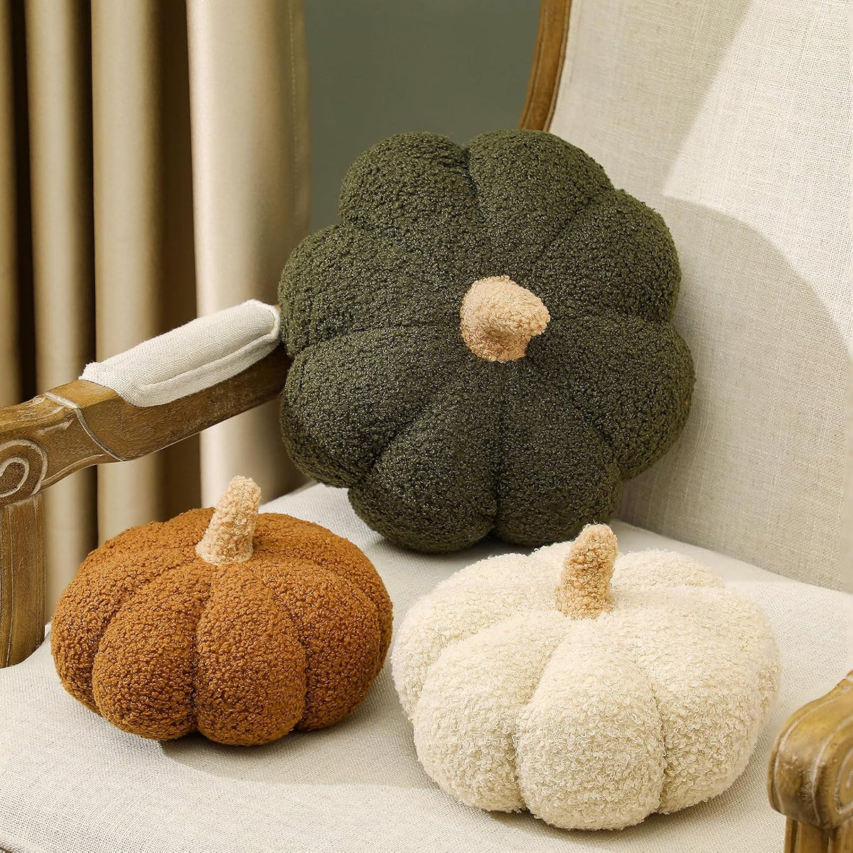 Briwooody 3 Pcs Fall Halloween Pumpkin Throw Pillow, 3D, Sherpa, 3 Color