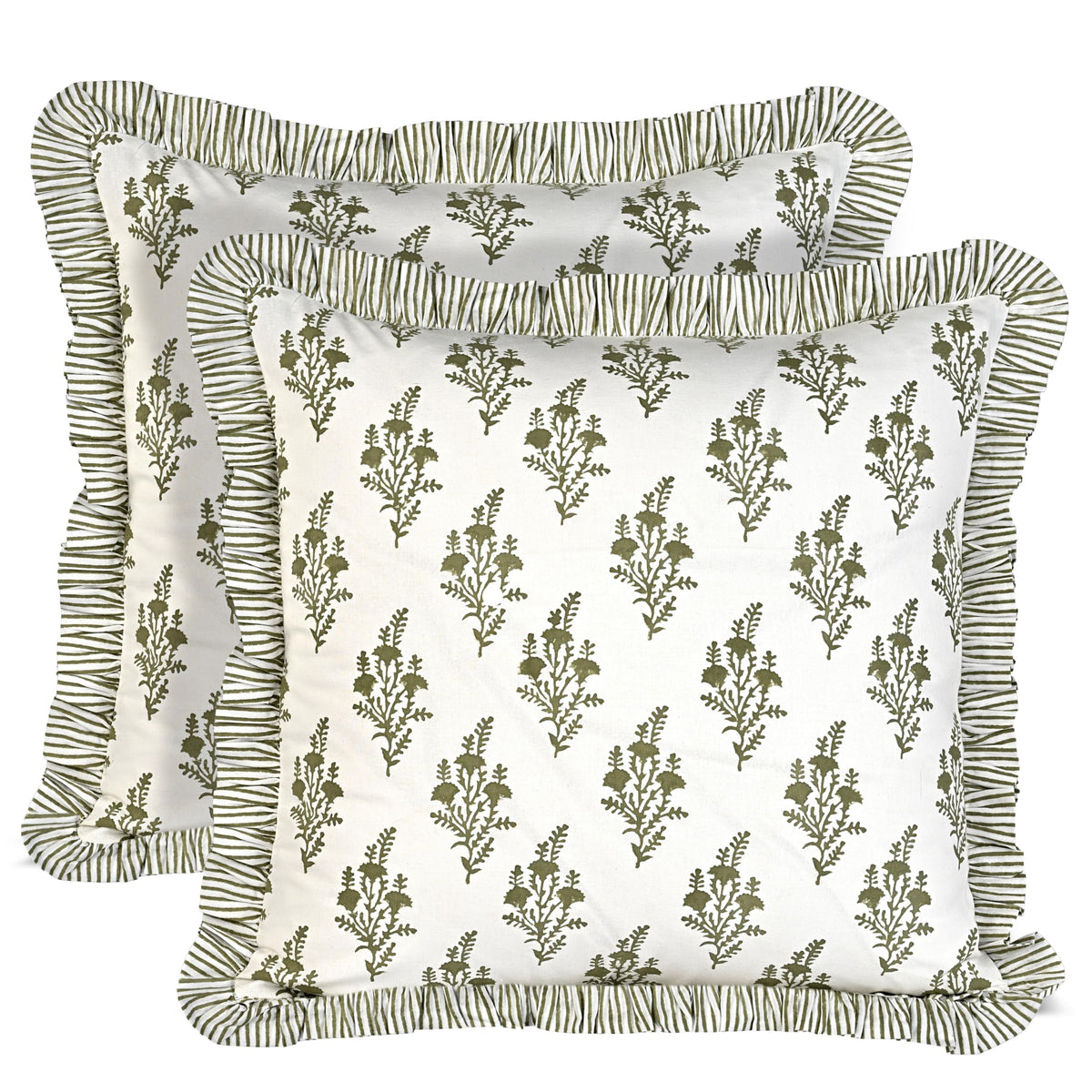 Ridhi Goldenrod Yellow Block Print Ruffle Pillow Covers 18x18 Inch Set of 2