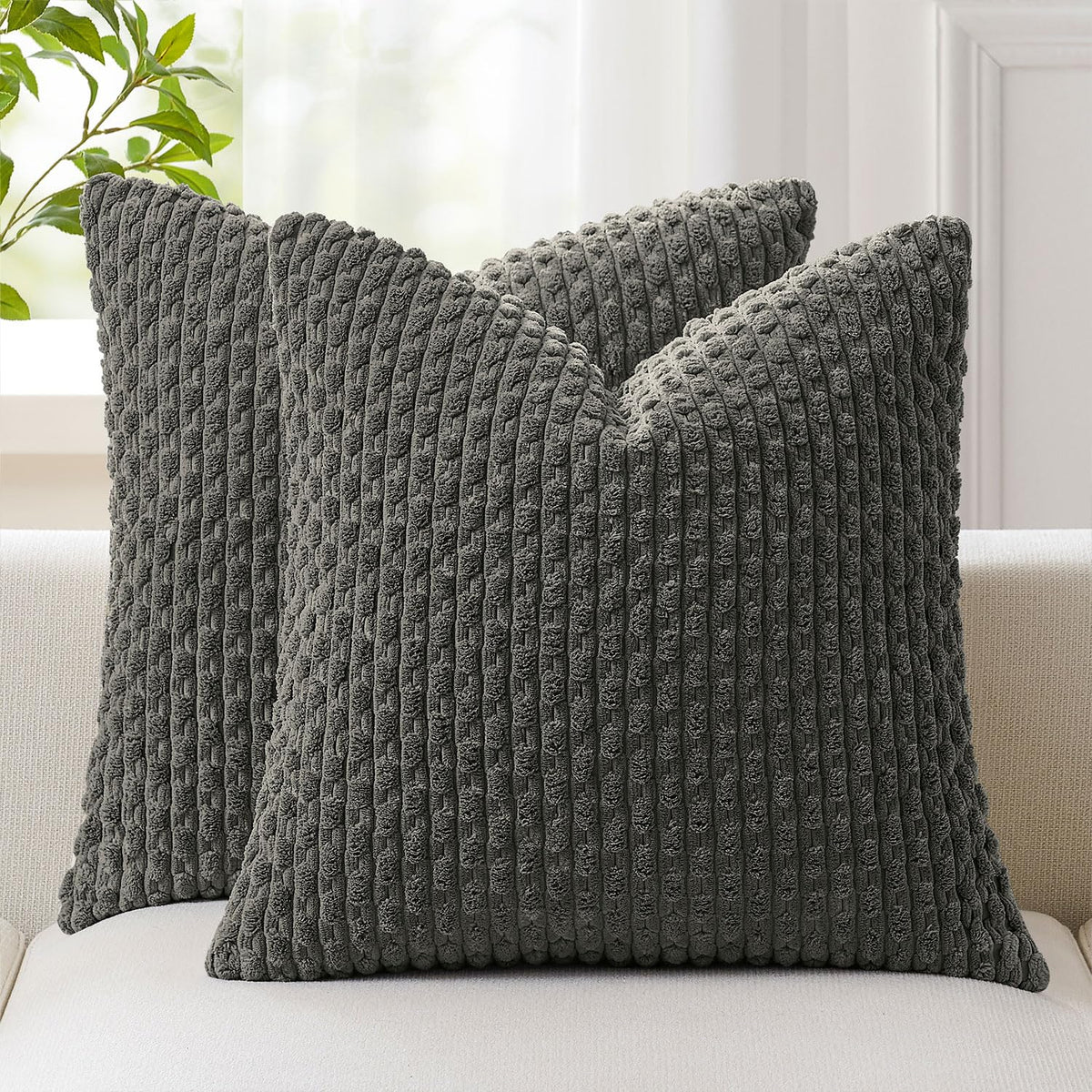 Kevin Textile Soft Corduroy 18x18 Inch Pillow Covers 2 Pack, Dark Green