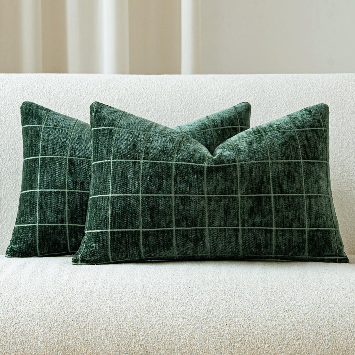 Decorative Chenille Plaid Fall Throw Pillow Covers Camel 18x18 Set of 2