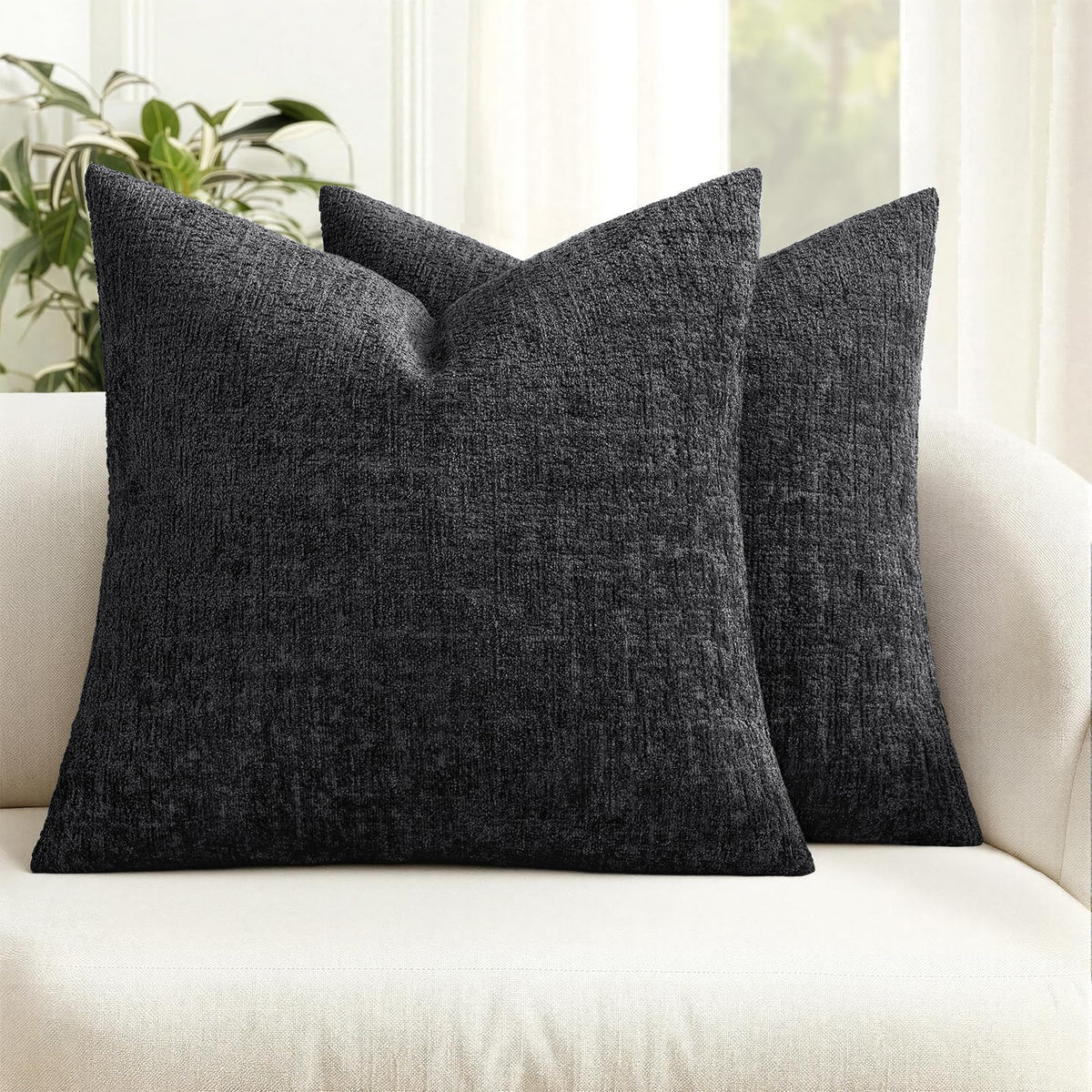 MIULEE Couch Pillow Covers Textured Chenille Home Decor 20x20 Navy Blue