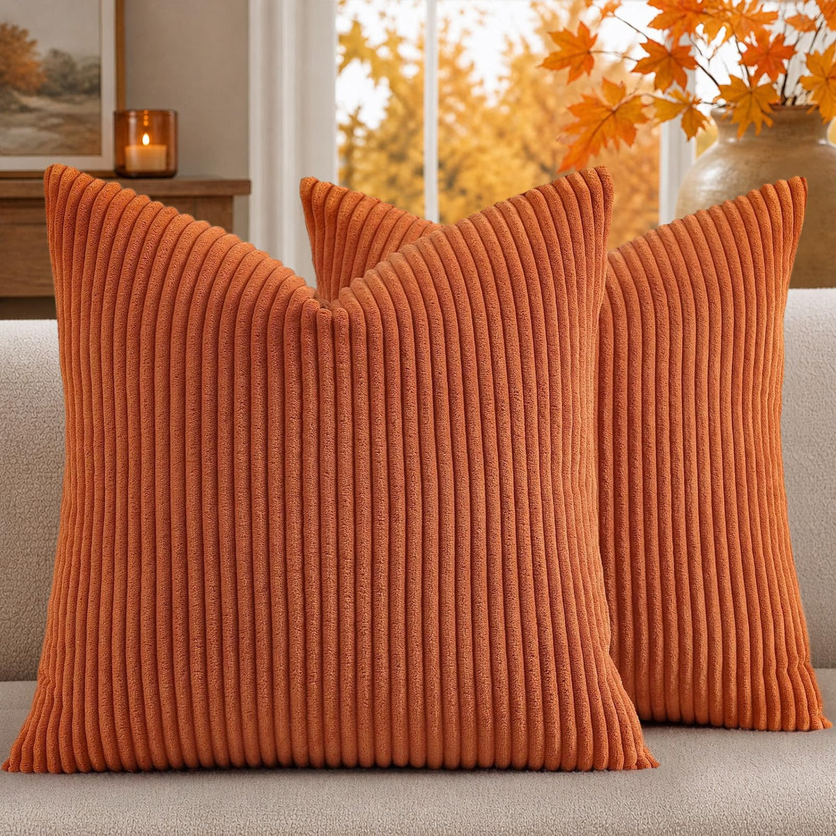 Mecatny Corduroy Fall Throw Pillow Covers 18x18 Set of 2 Cream White