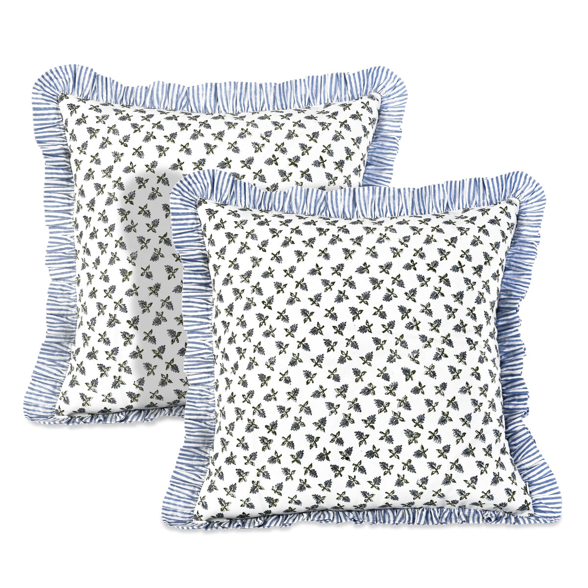 Ridhi Goldenrod Yellow Block Print Ruffle Pillow Covers 18x18 Inch Set of 2