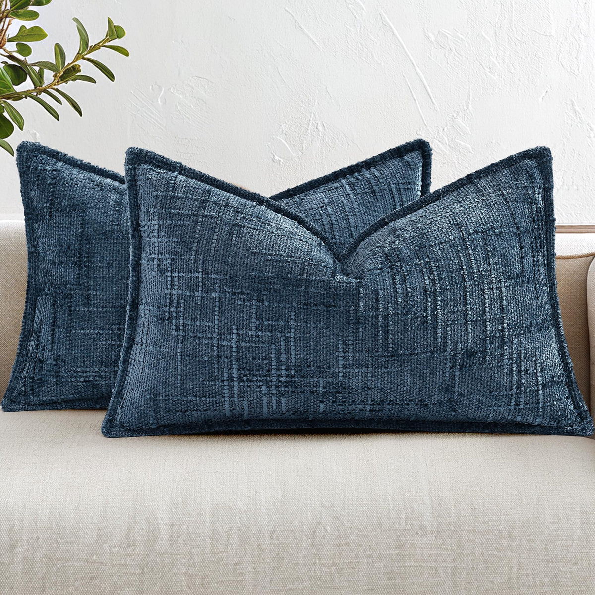 decorUhome Chenille Decorative Throw Pillow Covers 12x20 Set of 2, Navy