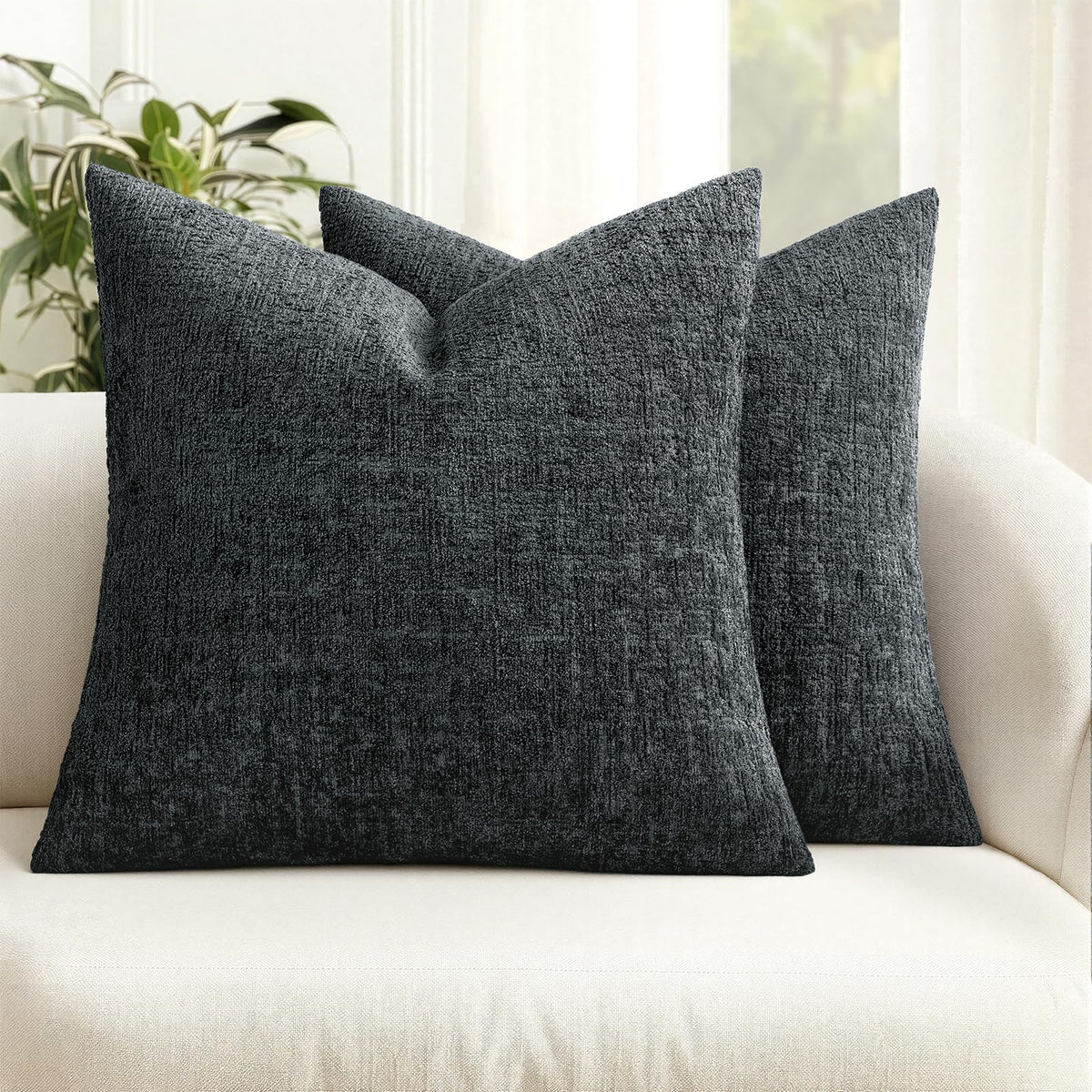 MIULEE Couch Pillow Covers Textured Chenille Home Decor 20x20 Navy Blue