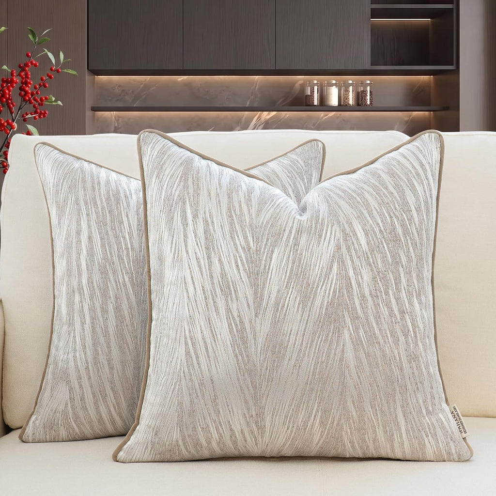 18x18 Modern Luxury Textured Throw Pillow Covers, Gray Brown, 2PC