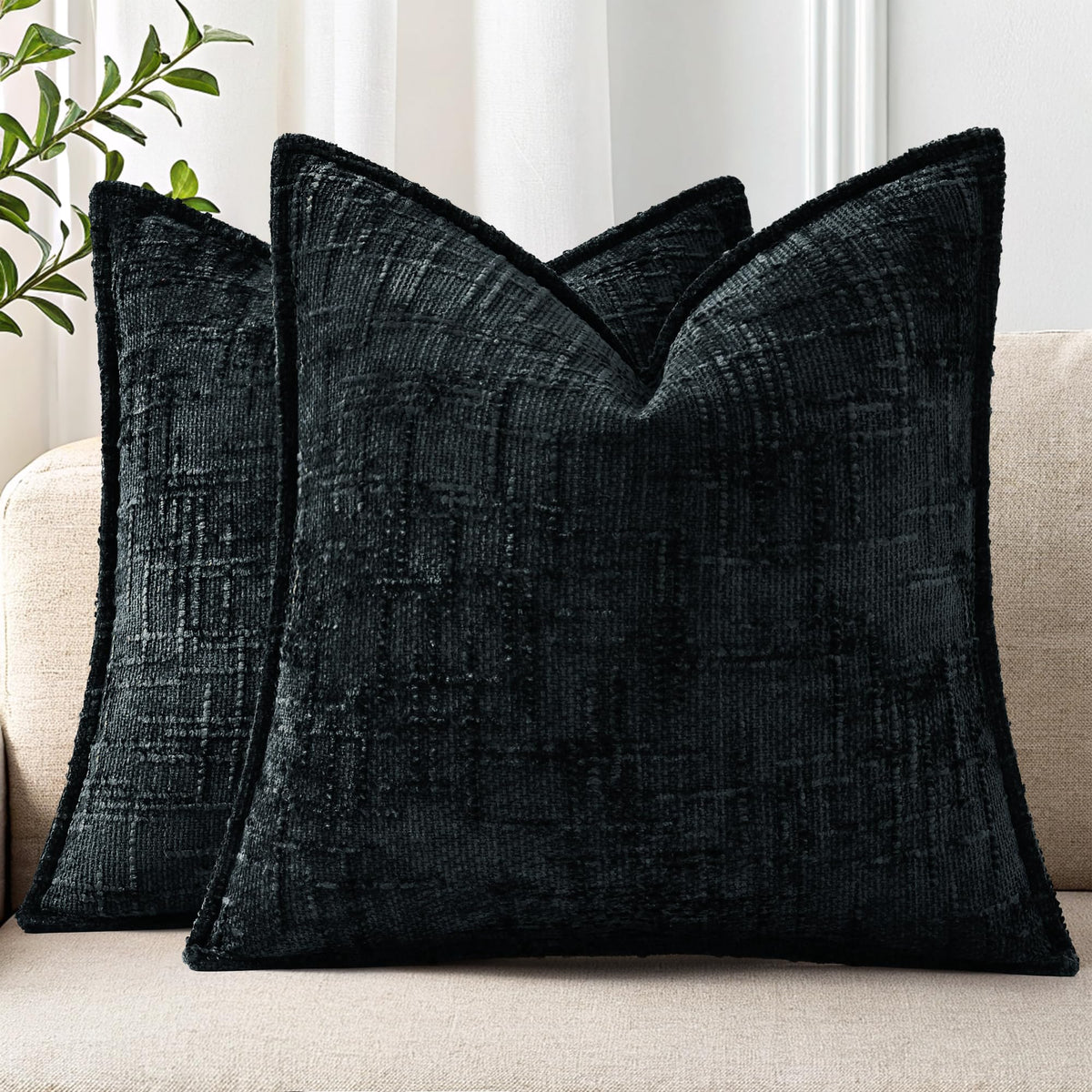 decorUhome Chenille Decorative Throw Pillow Covers 12x20 Set of 2, Navy