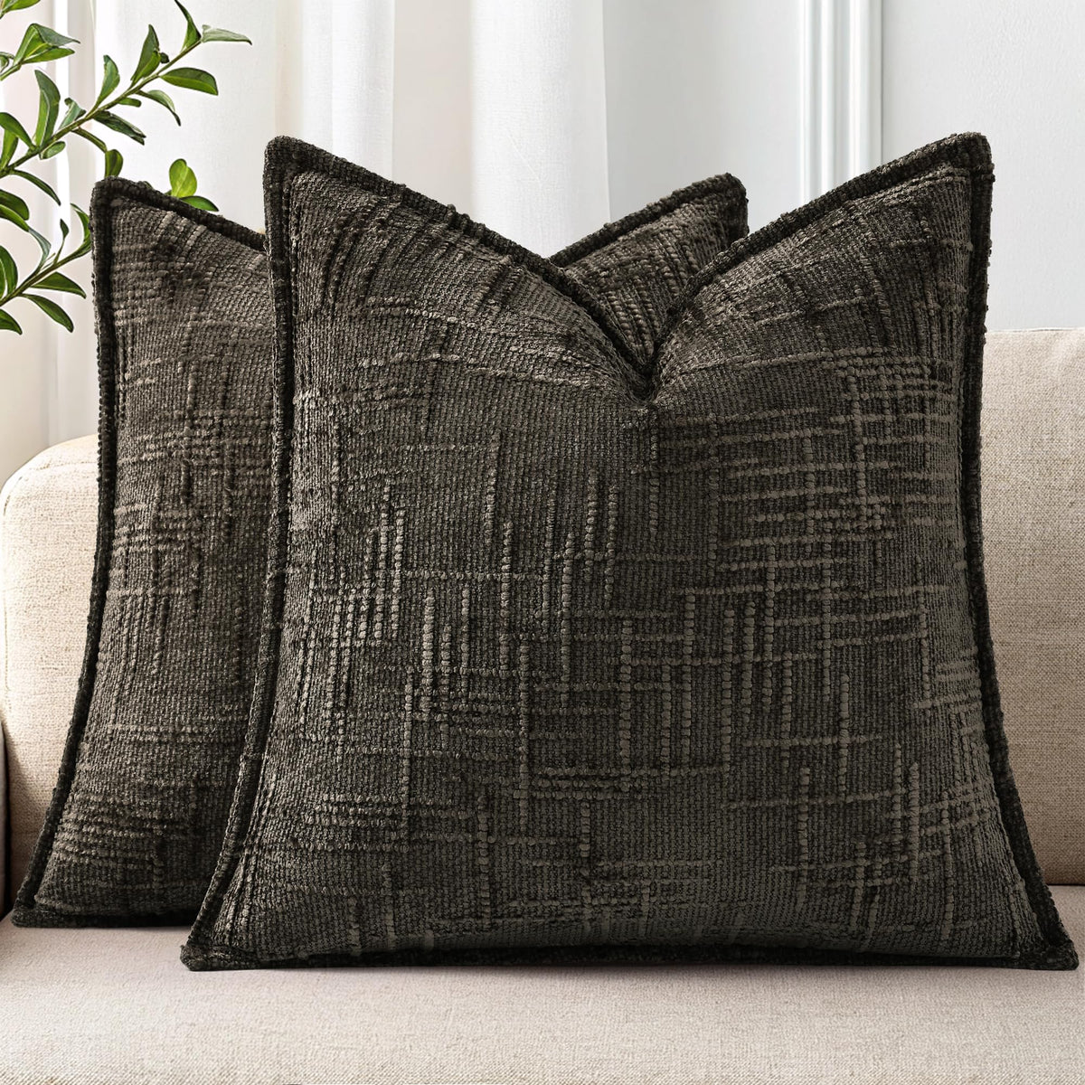 decorUhome Chenille Decorative Throw Pillow Covers 12x20 Set of 2, Navy