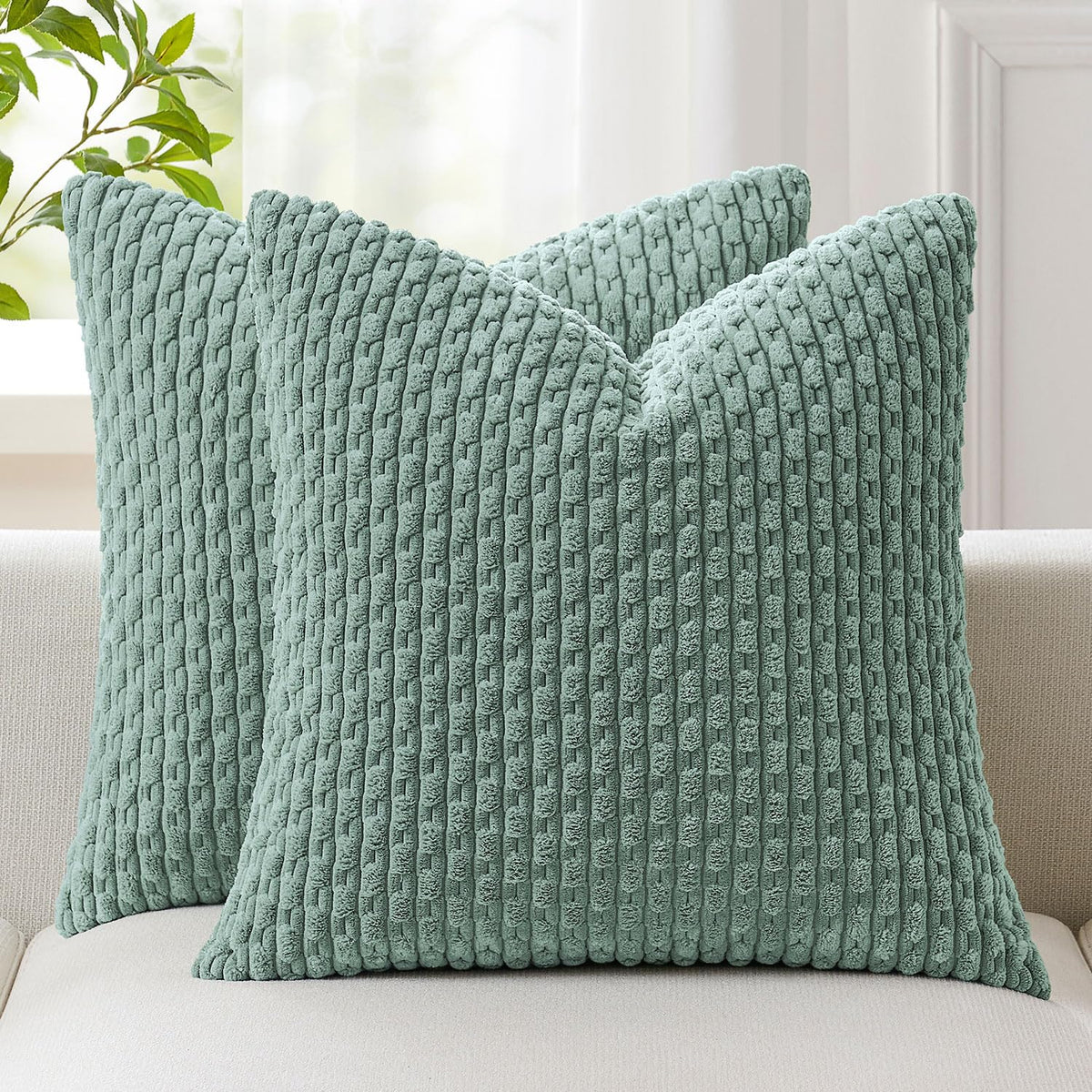 Kevin Textile Soft Corduroy 18x18 Inch Pillow Covers 2 Pack, Dark Green