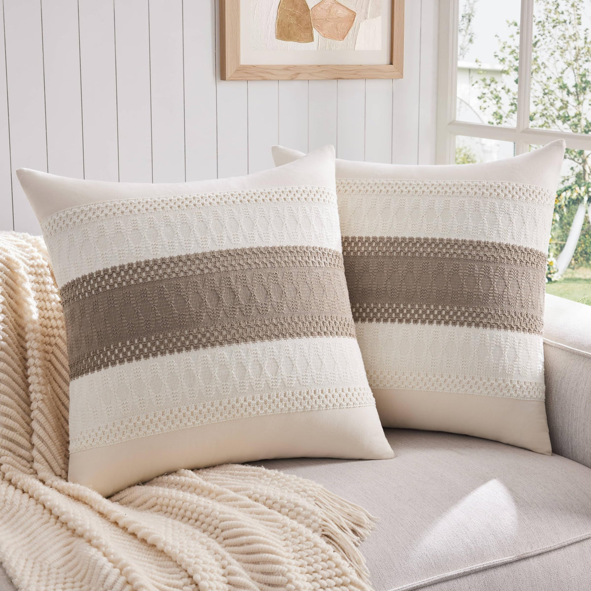 ZeeMart 2 Pack Boho Throw Pillow Covers, Contrast Green 22x22in