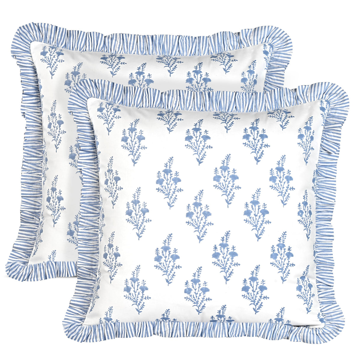 Ridhi Goldenrod Yellow Block Print Ruffle Pillow Covers 18x18 Inch Set of 2