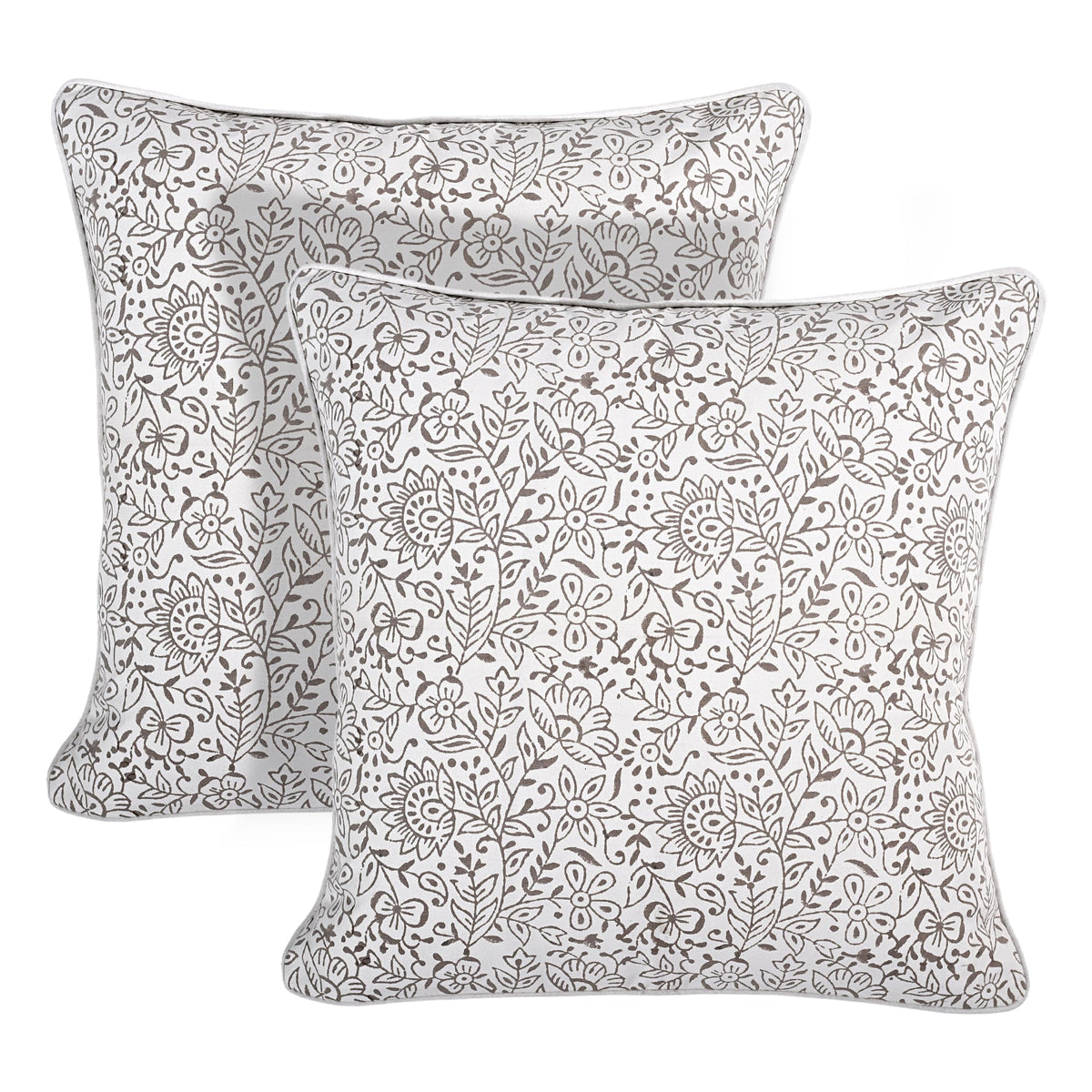 Ridhi Asparagus Green Block Print Cotton Pillow Cover 16x16 Inch Set of 2