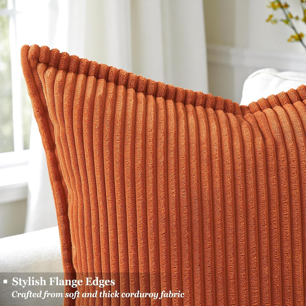 decorUhome Fall Corduroy Rust Throw Pillow Covers 18x18 Set of 2