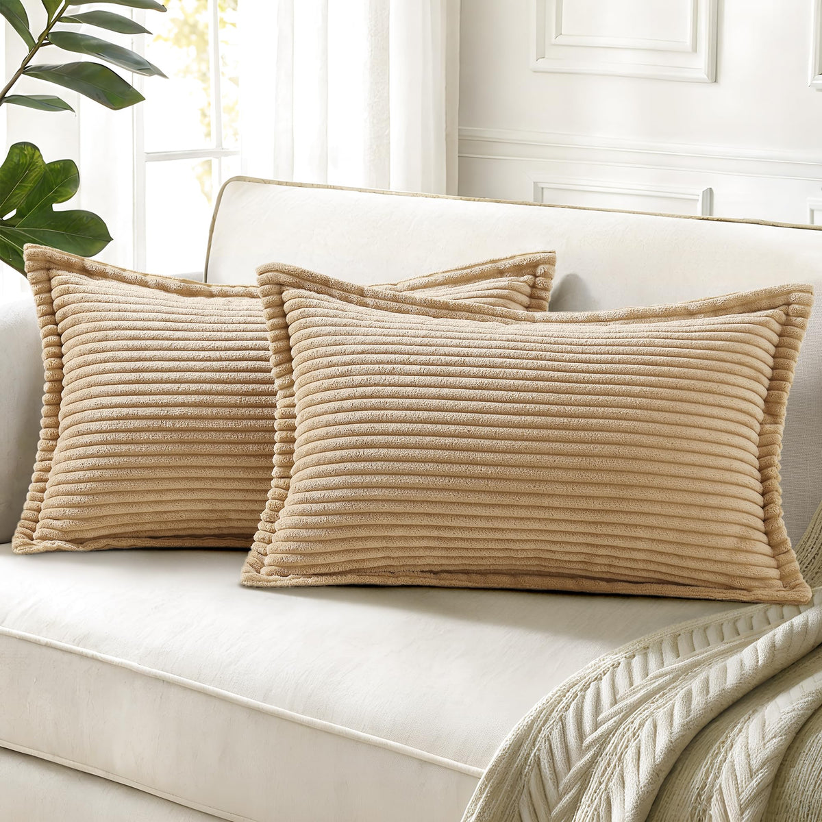 decorUhome Fall Corduroy Rust Throw Pillow Covers 18x18 Set of 2