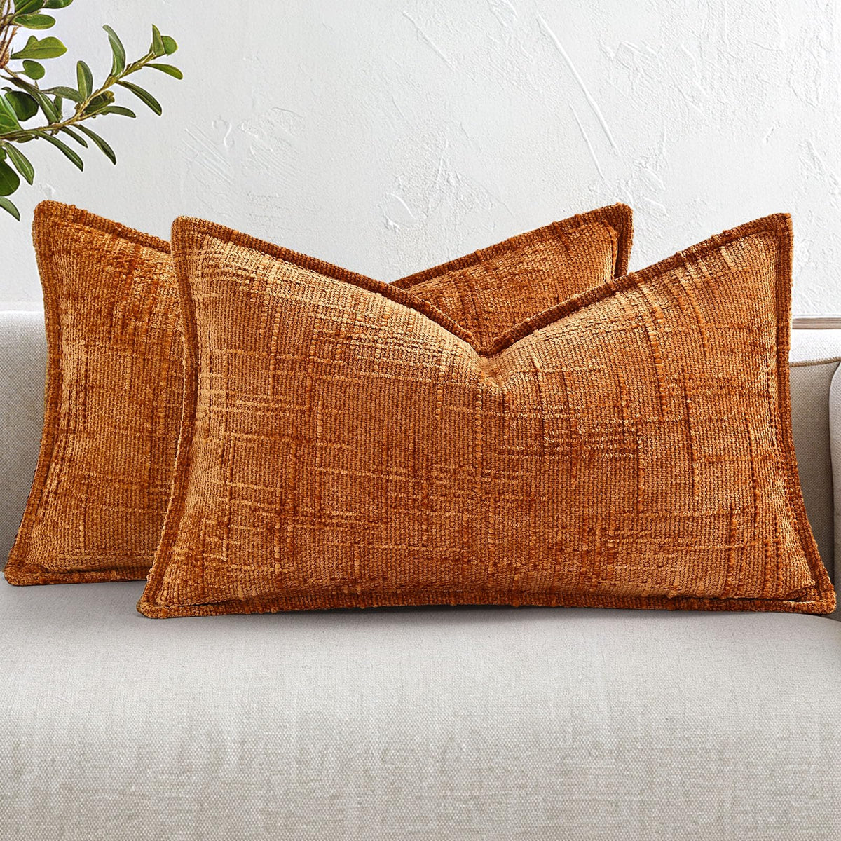 decorUhome Chenille Decorative Throw Pillow Covers 12x20 Set of 2, Navy