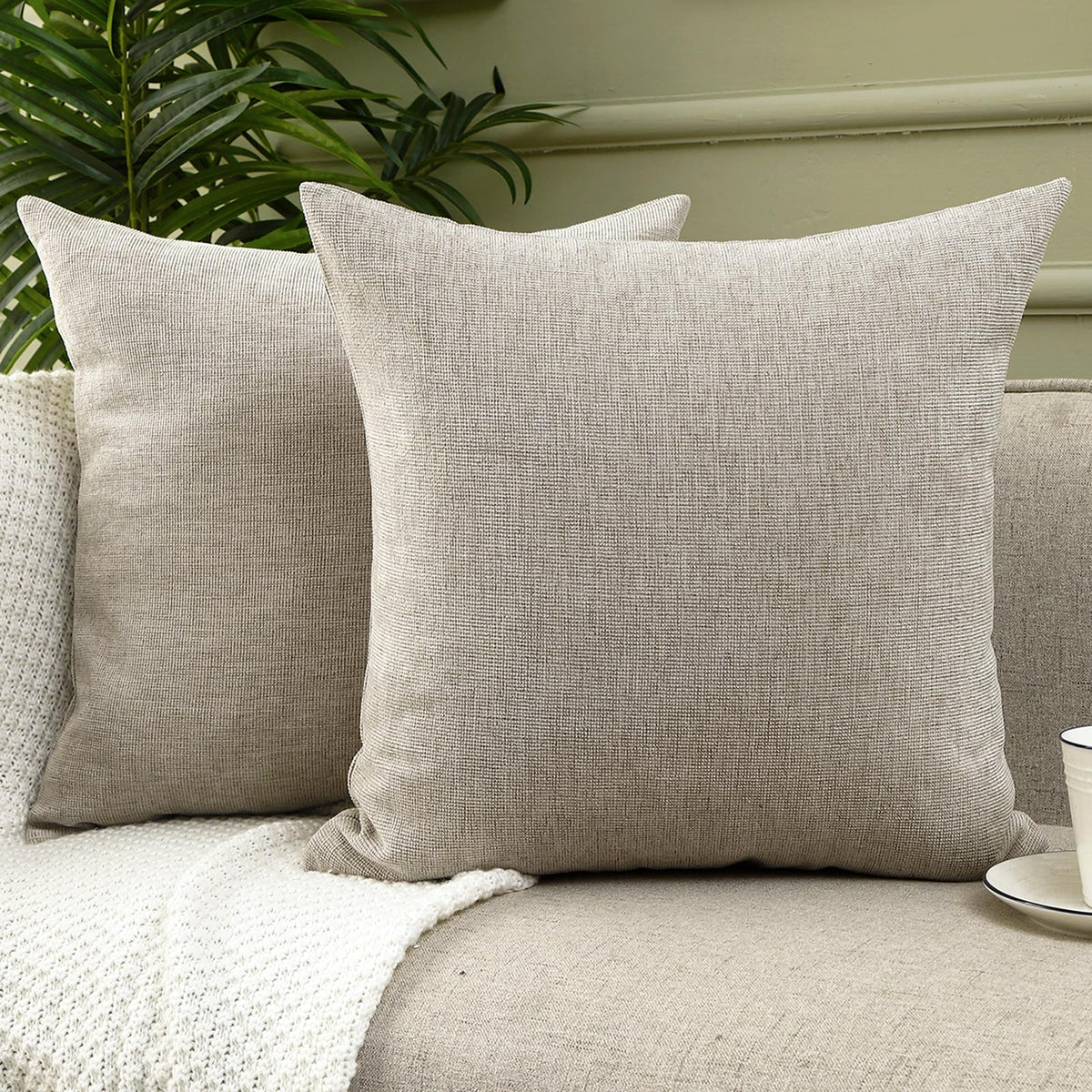 Jepeak Decorative Chenille Throw Pillow Covers, 18x18 Pack of 2 Steel Blue