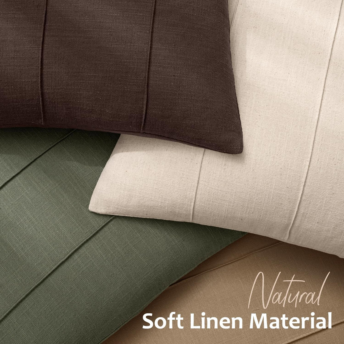MIULEE Decorative Linen Throw Pillow Covers 18x18 Natural Beige Striped