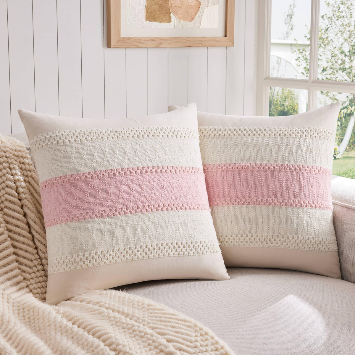 ZeeMart 2 Pack Boho Throw Pillow Covers, Contrast Green 22x22in