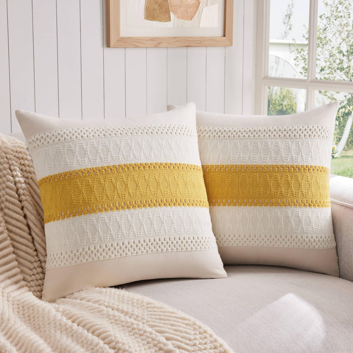 ZeeMart 2 Pack Boho Throw Pillow Covers, Contrast Green 22x22in