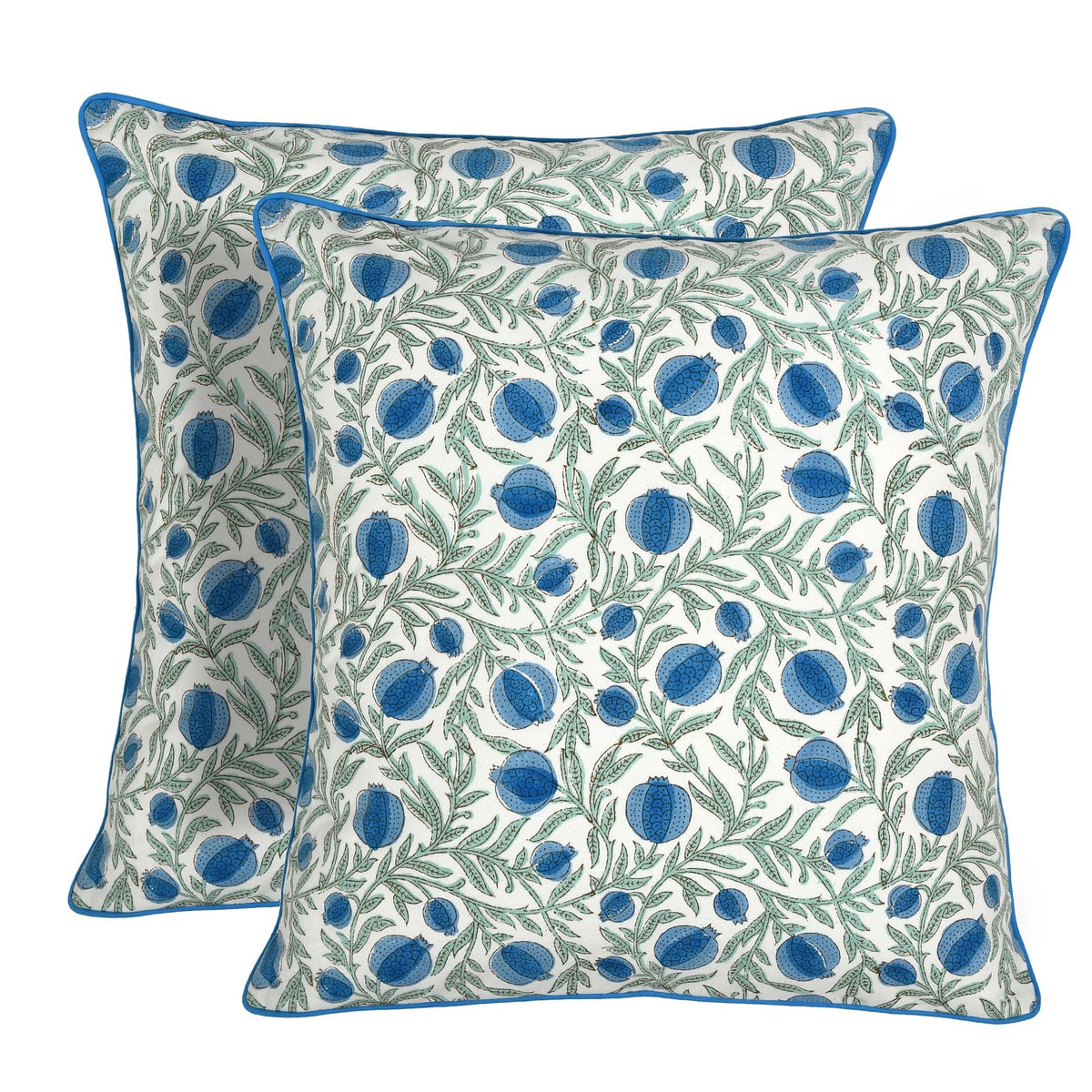 Ridhi Asparagus Green Block Print Cotton Pillow Cover 16x16 Inch Set of 2