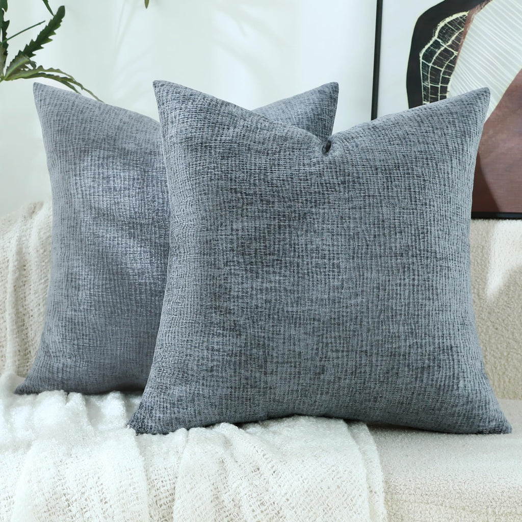 Stellhome Pack of 2 Soft Textured Throw Decorative Pillow Covers Square Accent Solid Cushion Cover Cozy Farmhouse Pillow Case for Couch Sofa Bedroom Living Room 18x18 Inch, Natural Beige