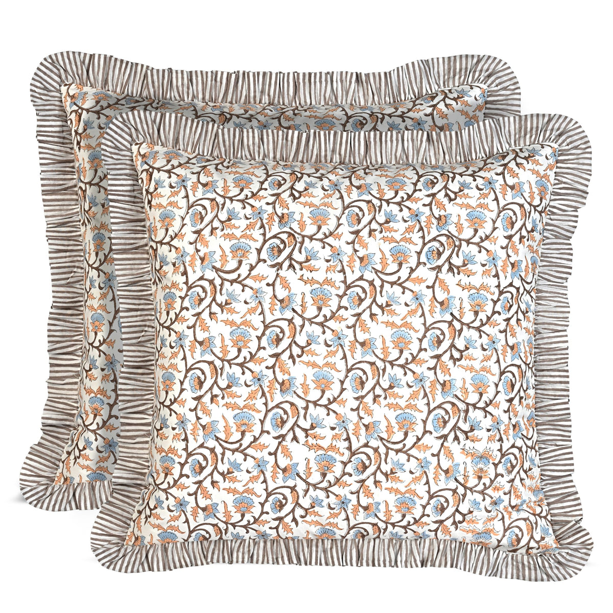 Ridhi Goldenrod Yellow Block Print Ruffle Pillow Covers 18x18 Inch Set of 2
