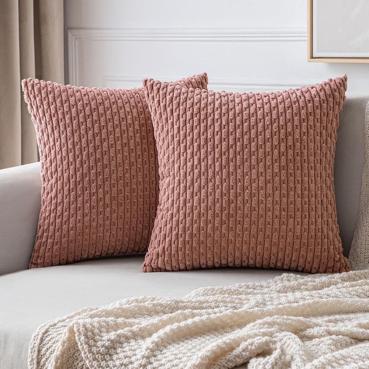 MIULEE Decorative Throw Pillow Covers 20x20 Sage Green Textured Corduroy