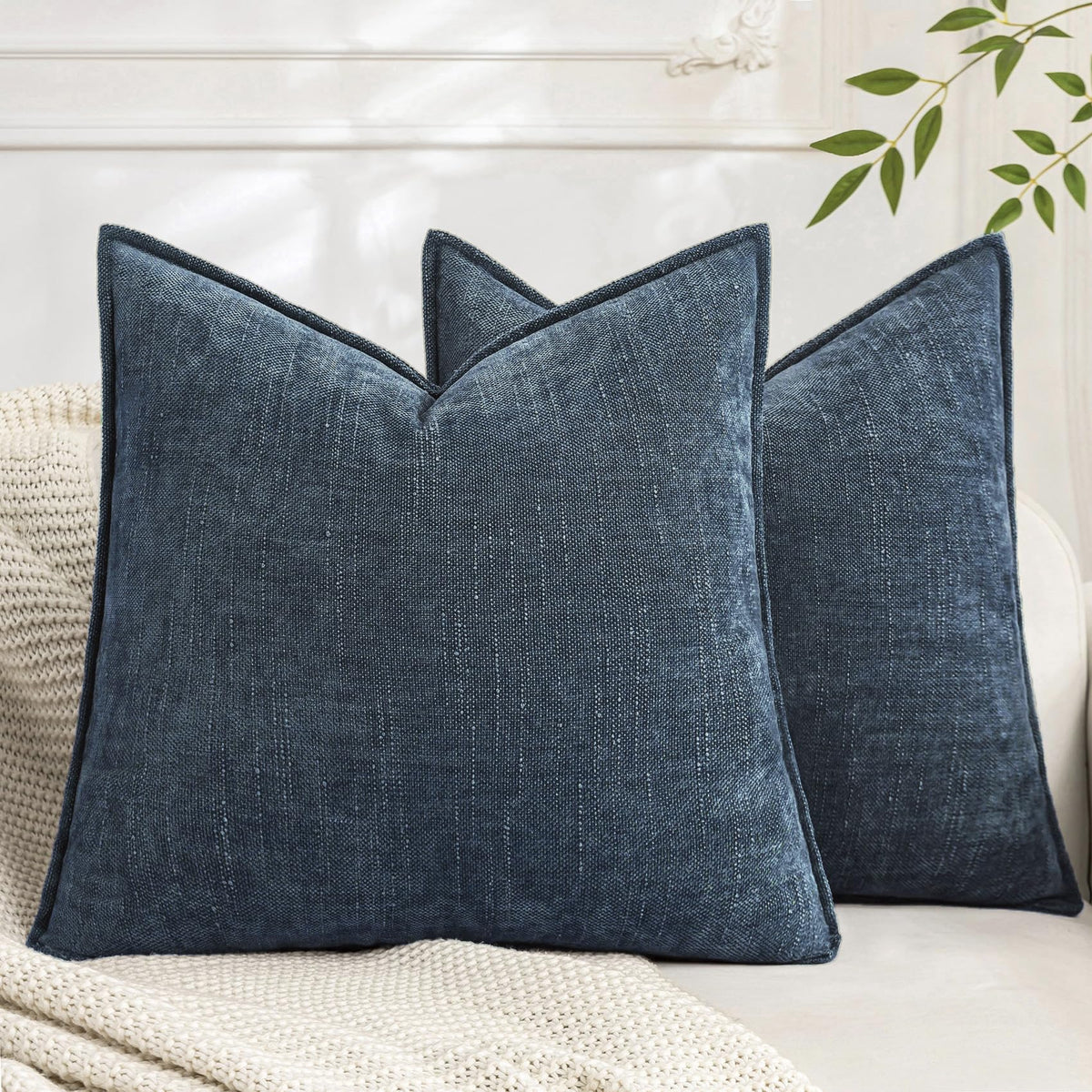 Set of 2 Soft Textured Decorative Throw Pillow Covers 18x18 Inch Cozy Farmhouse Cushion Cover Square Accent Pillow Cases for Bed Couch Sofa Living Room, Taupe Grey