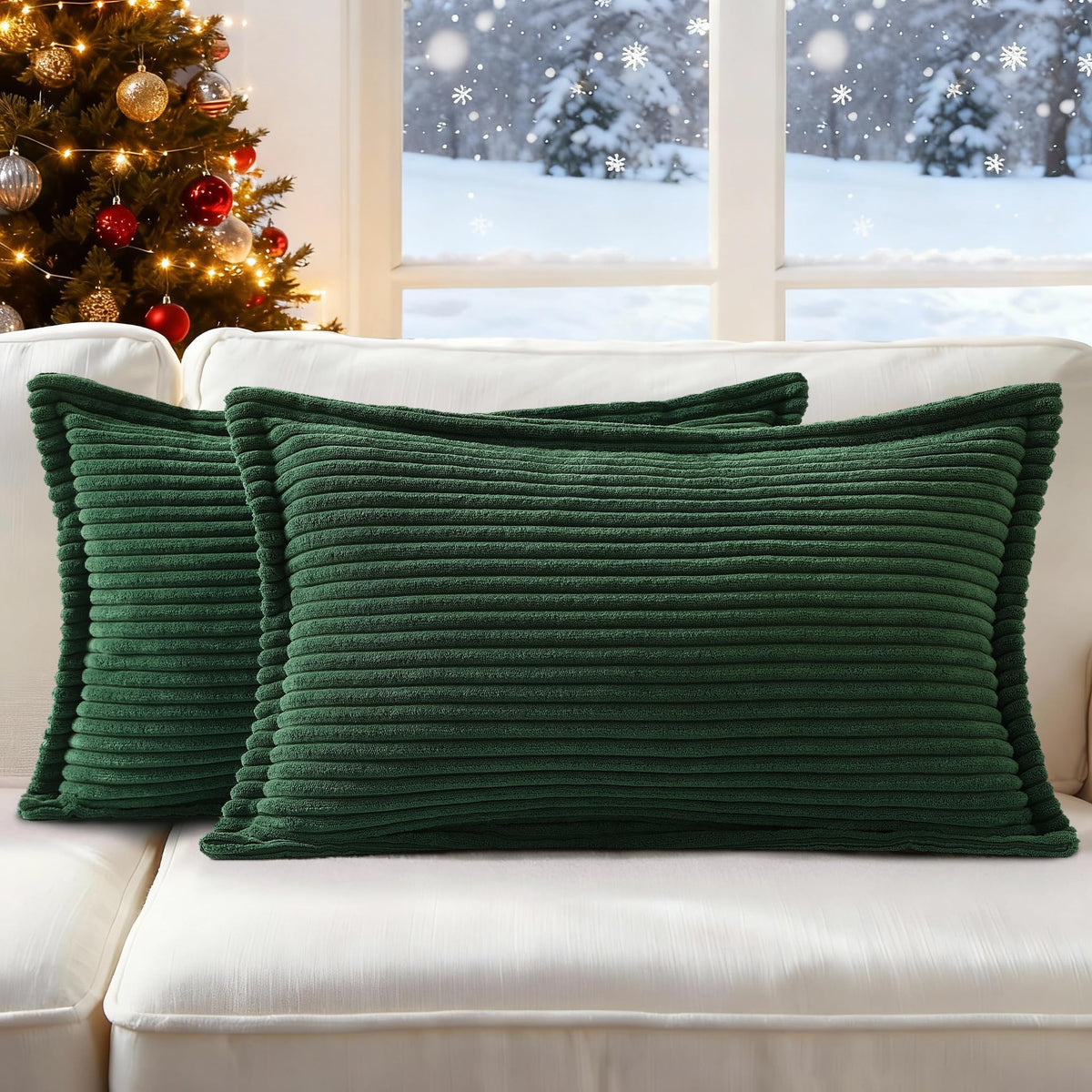 Mecatny Corduroy Fall Throw Pillow Covers 18x18 Set of 2 Cream White