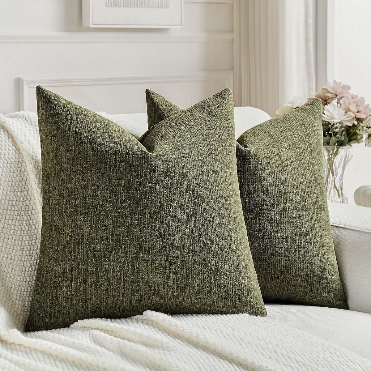 FUTEI Pack of 2 Faux Linen Throw Pillow Covers 18x18 Inch,Light Grey