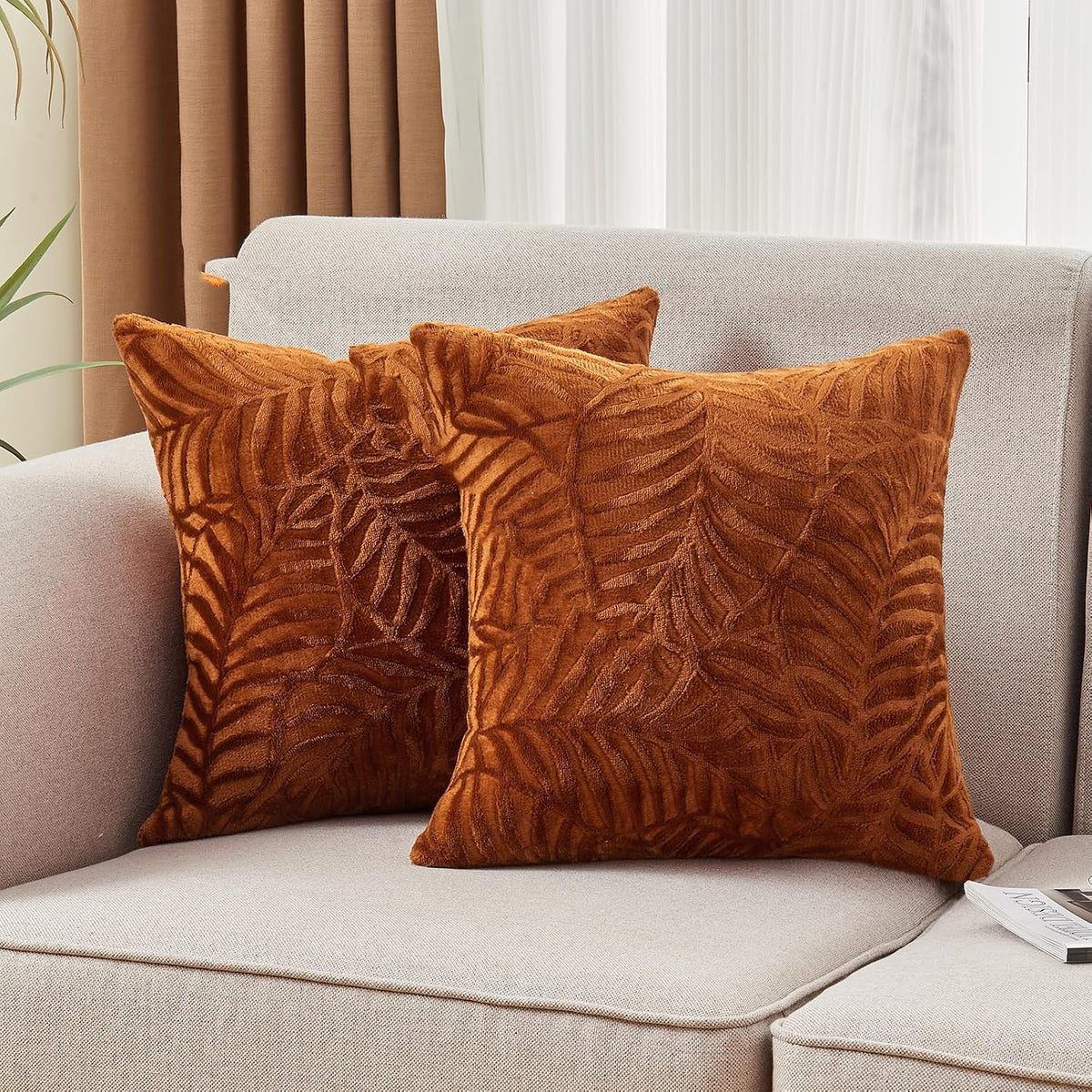 SOCHOW Fall Decorative Throw Pillow Covers 18x18 Inches Set of 2, Caramel