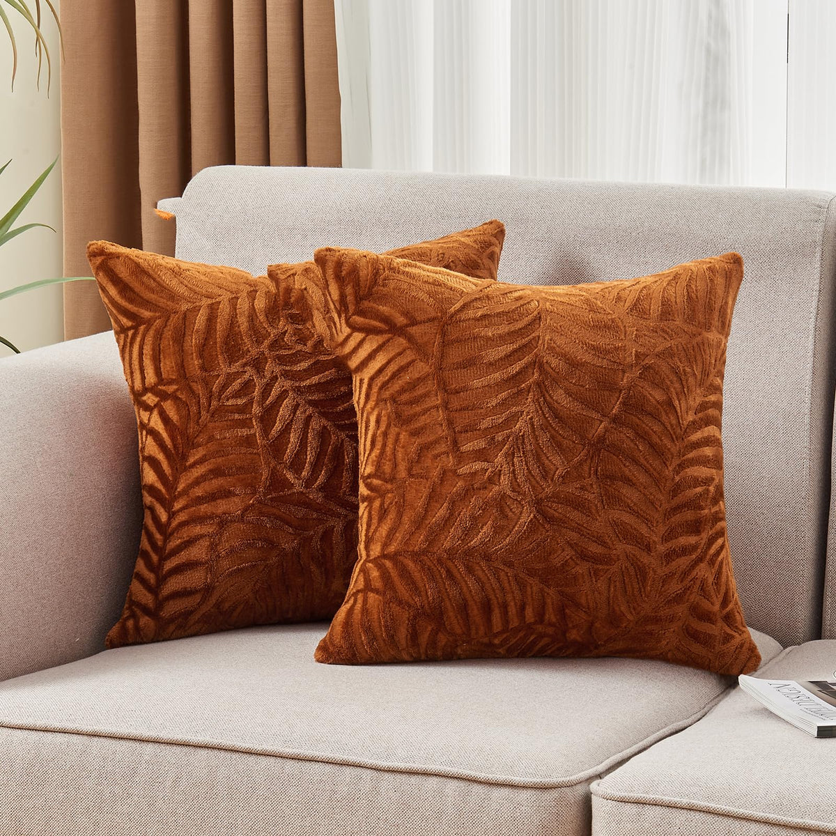 SOCHOW Fall Decorative Throw Pillow Covers 18x18 Inches Set of 2, Caramel