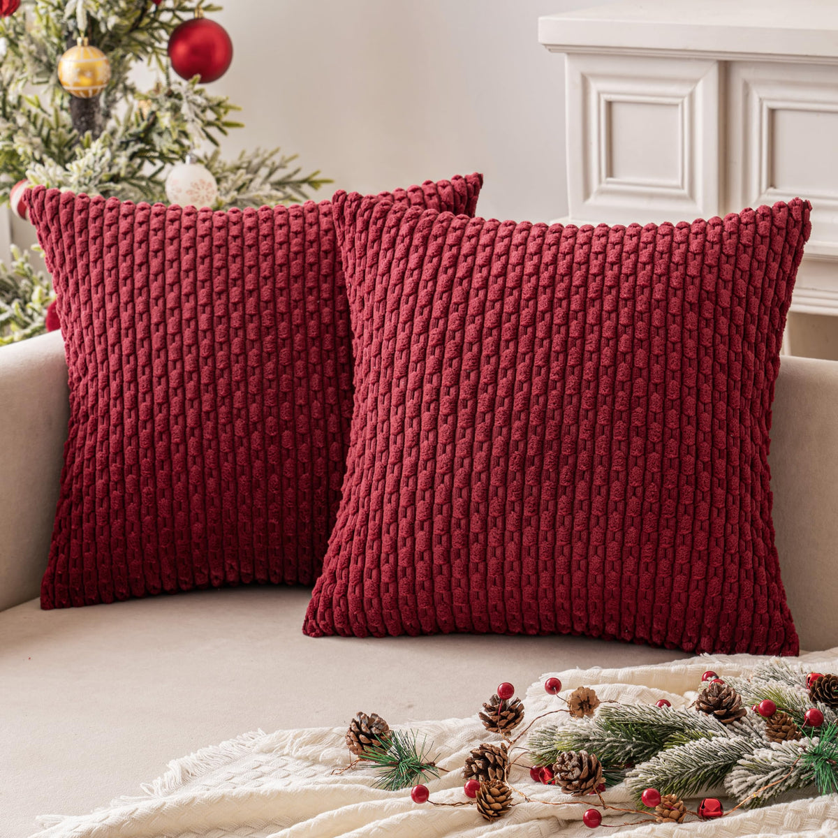 MIULEE Decorative Throw Pillow Covers 20x20 Sage Green Textured Corduroy