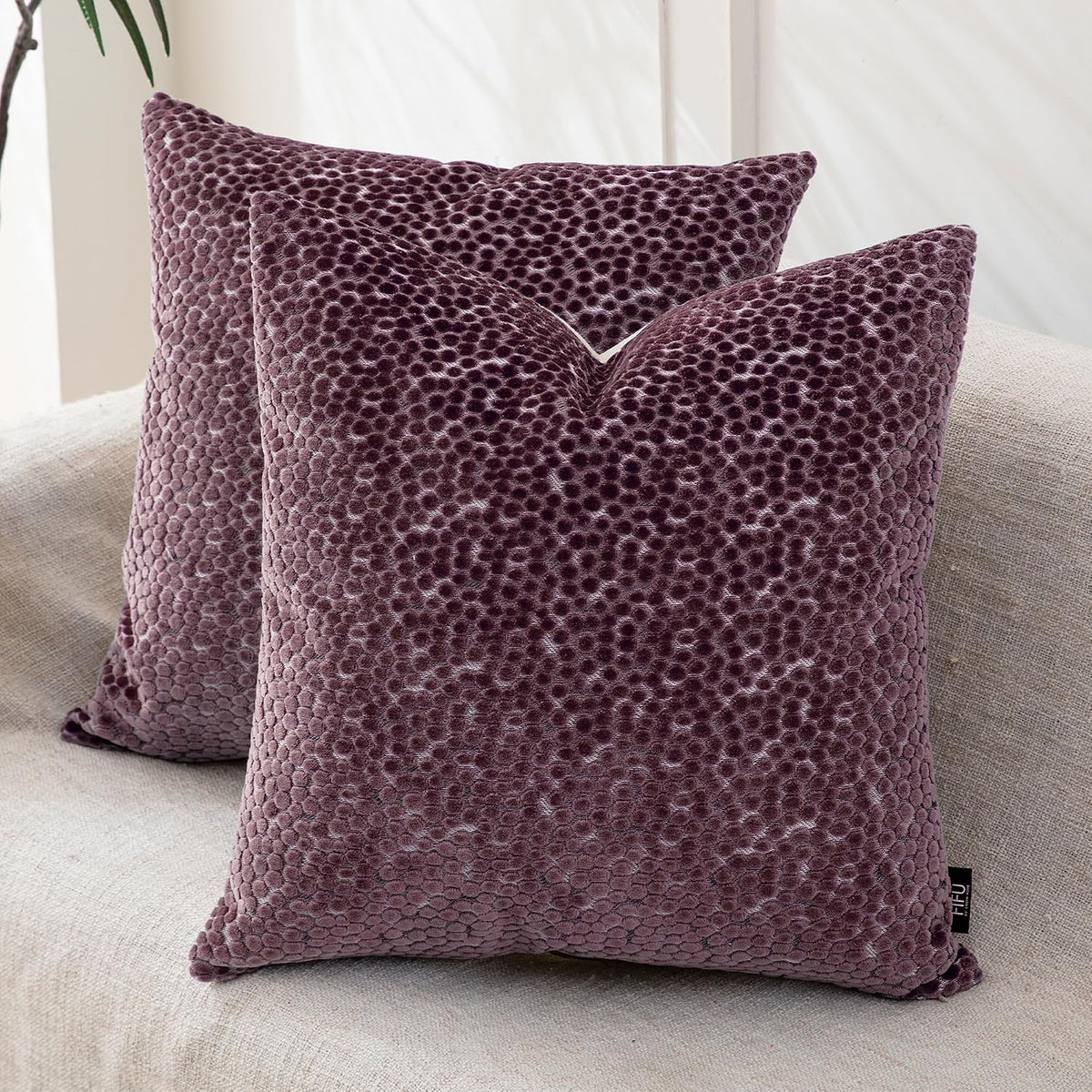 FIFU 18x18 Inch Throw Pillow Covers Set of 2, Jacquard Velvet,Dusty Purple