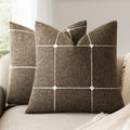 Foindtower Pack of 2 Decorative Faux Linen Jacquard Check Throw Pillow Covers Farmhouse Cushion Cover with Grid Textured Accent Pillowcase for Couch Sofa Living Room Home Decor,20×20 Inch,Oatmeal
