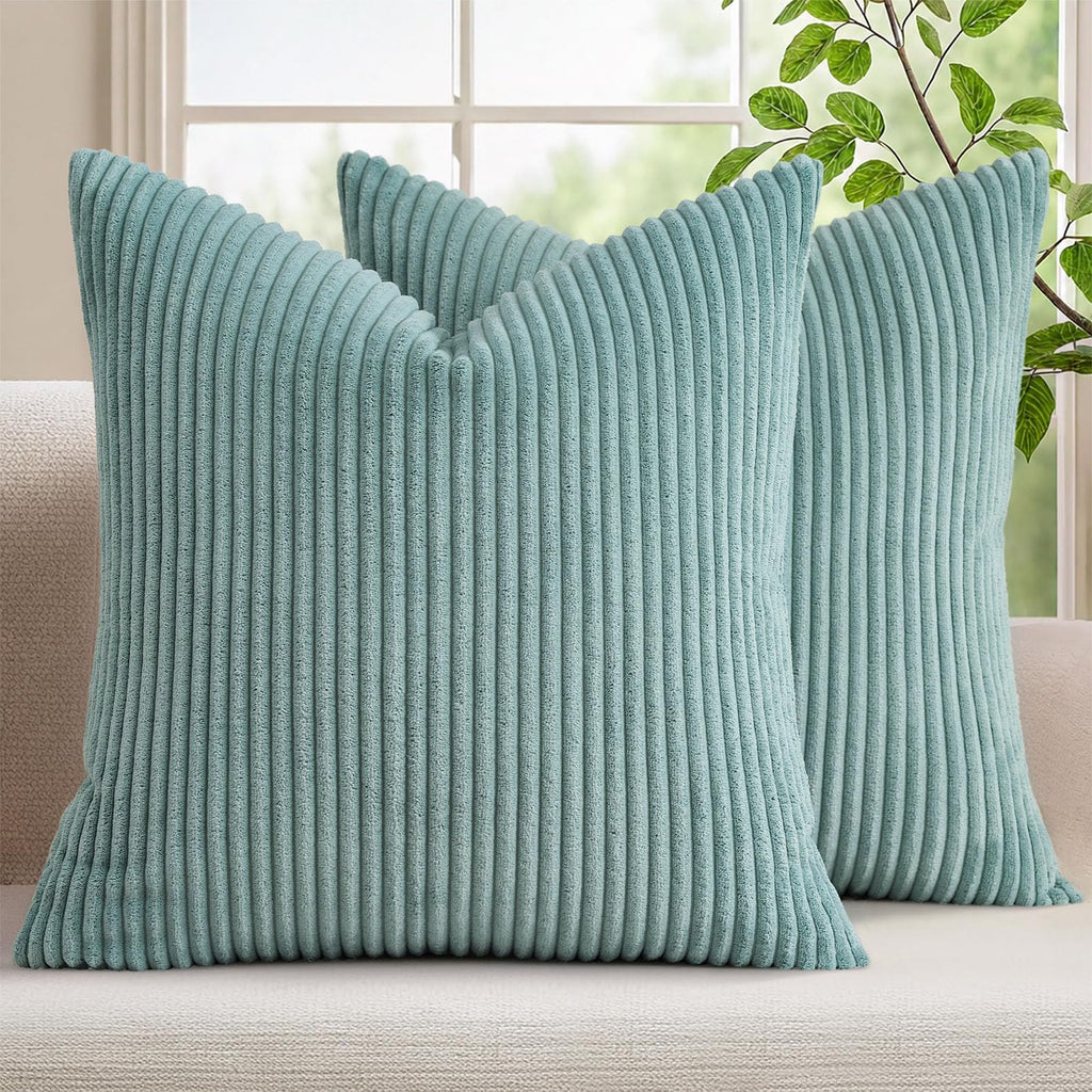 Mecatny Corduroy Fall Throw Pillow Covers 18x18 Set of 2 Cream White