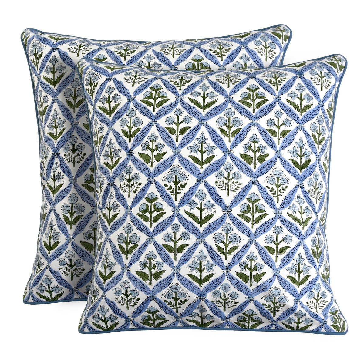 Ridhi Asparagus Green Block Print Cotton Pillow Cover 16x16 Inch Set of 2