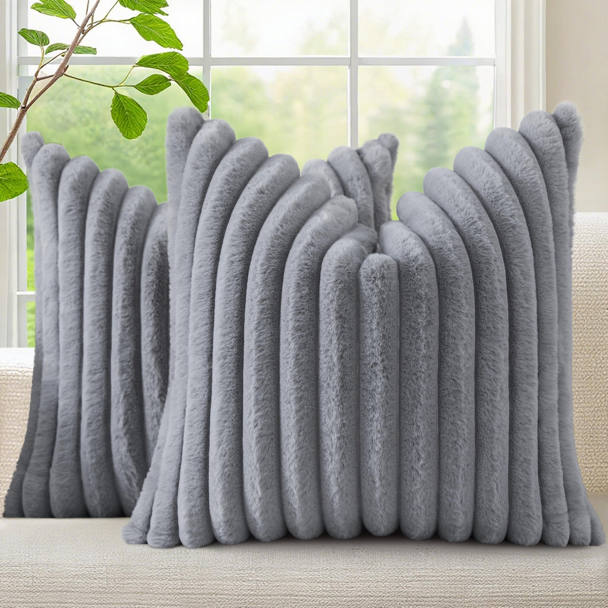 decorUhome Fall Faux Fur Throw Pillow Covers 18x18 Set of 2 Brown White